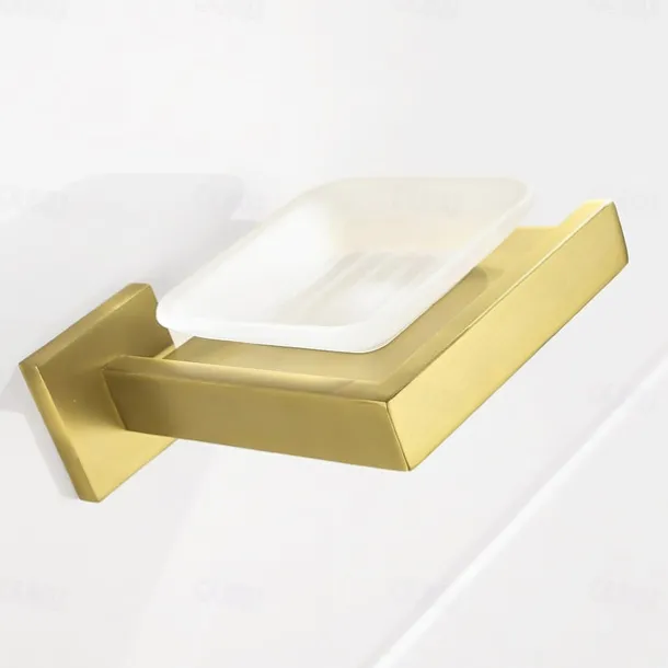 Soap Holder Stainless Steel and ABS with Glass Tray Wall Mounted Bathroom 1pc Painted Finishes, Chrome Electroplated and Brushed
