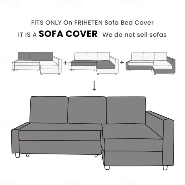 Sofa Bed Cover with Storage Solid Color Slipcovers FRIHETcover LITB PRIME cover