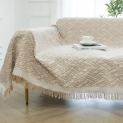 Sofa Couch Cover Cotton Sofa Slipcovers Sofa Towel Blanket Sofa Throws Covers for Cushion Couch, Couch Cover for Dogs Furniture Protector Cover with Tassel