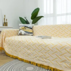 Sofa Couch Cover Cotton Sofa Slipcovers Sofa Towel Blanket Sofa Throws Covers for Cushion Couch, Couch Cover for Dogs Furniture Protector Cover with Tassel