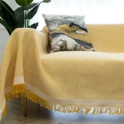 Sofa Couch Cover Cotton Sofa Slipcovers Sofa Towel Blanket Sofa Throws Covers for Cushion Couch, Couch Cover for Dogs Furniture Protector Cover with Tassel