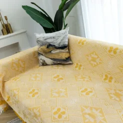 Sofa Couch Cover Cotton Sofa Slipcovers Sofa Towel Blanket Sofa Throws Covers for Cushion Couch, Couch Cover for Dogs Furniture Protector Cover with Tassel