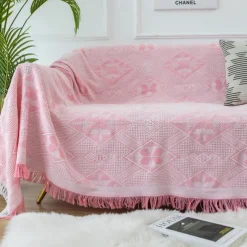 Sofa Couch Cover Cotton Sofa Slipcovers Sofa Towel Blanket Sofa Throws Covers for Cushion Couch, Couch Cover for Dogs Furniture Protector Cover with Tassel