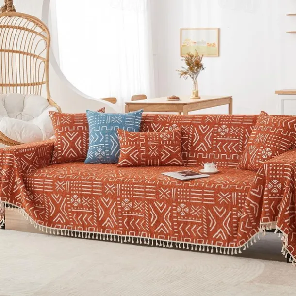 Sofa Cover Boho Sofa Blanket Throw Towel Chenille for Sectional Couch Armchair Loveseat 4 or 4 or 3 Seater L Shape Anti-Scratch Cat Washable