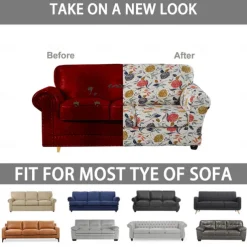 Sofa Cover Plants Yarn Dyed Polyester Slipcovers - Elegant Botanical Pattern - Soft and Durable Yarn Dyed Polyester - Protects and Revitalizes Your Sofa