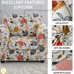 Sofa Cover Plants Yarn Dyed Polyester Slipcovers - Elegant Botanical Pattern - Soft and Durable Yarn Dyed Polyester - Protects and Revitalizes Your Sofa