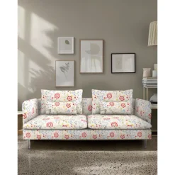 Sofa Covers 100% Cotton Floral Quilted Slipcovers 3-Seat with Armrests SODERcover LITB PRIME cover
