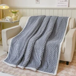 Soft Comfort Throw Sofa Blanket Stereoscopic Small Grid Blanket For Sofa Chair Couch Living Room Birthday Gift And Home Decor Portable Car Travel Cover Blanket