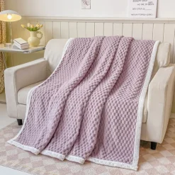 Soft Comfort Throw Sofa Blanket Stereoscopic Small Grid Blanket For Sofa Chair Couch Living Room Birthday Gift And Home Decor Portable Car Travel Cover Blanket