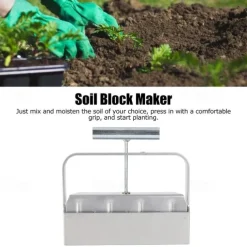 Soil Blocker, 4 Cell Soil Block Maker 2 Inch with 3 Sizes Seed Pins, Seed Handheld Block Maker with Comfortable Handle, Garden Blocking Tools for Seedings, Cuttings, Greenhouses