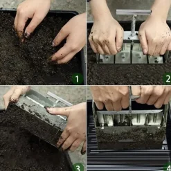 Soil Blocker, 4 Cell Soil Block Maker 2 Inch with 3 Sizes Seed Pins, Seed Handheld Block Maker with Comfortable Handle, Garden Blocking Tools for Seedings, Cuttings, Greenhouses