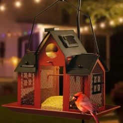 Solar Bird Feeders for Ourside,Bird House Squirrel Proof Feeder,Hanging Metal Mesh Wild Window Large Finch Cardinal Feeder Nest Houses,Bird Outdoors and Garden Decoration