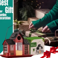 Solar Bird Feeders for Ourside,Bird House Squirrel Proof Feeder,Hanging Metal Mesh Wild Window Large Finch Cardinal Feeder Nest Houses,Bird Outdoors and Garden Decoration