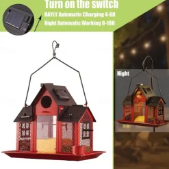 Solar Bird Feeders for Ourside,Bird House Squirrel Proof Feeder,Hanging Metal Mesh Wild Window Large Finch Cardinal Feeder Nest Houses,Bird Outdoors and Garden Decoration