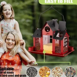 Solar Bird Feeders for Ourside,Bird House Squirrel Proof Feeder,Hanging Metal Mesh Wild Window Large Finch Cardinal Feeder Nest Houses,Bird Outdoors and Garden Decoration