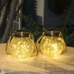 Solar Crack Jar Lights Hanging Ball Glass LED Solar Lanterns Solar Star Wishing Lamp Outdoor Waterproof Garden Decoration Tree Lights Christmas Party Home Decor Light