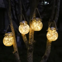 Solar Crack Jar Lights Hanging Ball Glass LED Solar Lanterns Solar Star Wishing Lamp Outdoor Waterproof Garden Decoration Tree Lights Christmas Party Home Decor Light
