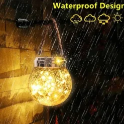 Solar Crack Jar Lights Hanging Ball Glass LED Solar Lanterns Solar Star Wishing Lamp Outdoor Waterproof Garden Decoration Tree Lights Christmas Party Home Decor Light