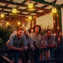 Solar Crack Jar Lights Hanging Ball Glass LED Solar Lanterns Solar Star Wishing Lamp Outdoor Waterproof Garden Decoration Tree Lights Christmas Party Home Decor Light