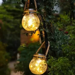 Solar Crack Jar Lights Hanging Ball Glass LED Solar Lanterns Solar Star Wishing Lamp Outdoor Waterproof Garden Decoration Tree Lights Christmas Party Home Decor Light