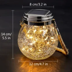 Solar Crack Jar Lights Hanging Ball Glass LED Solar Lanterns Solar Star Wishing Lamp Outdoor Waterproof Garden Decoration Tree Lights Christmas Party Home Decor Light