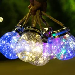 Solar Crack Jar Lights Hanging Ball Glass LED Solar Lanterns Solar Star Wishing Lamp Outdoor Waterproof Garden Decoration Tree Lights Christmas Party Home Decor Light