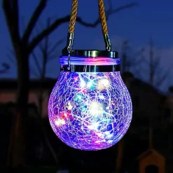Solar Crack Jar Lights Hanging Ball Glass LED Solar Lanterns Solar Star Wishing Lamp Outdoor Waterproof Garden Decoration Tree Lights Christmas Party Home Decor Light