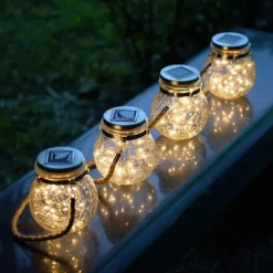 Solar Crack Jar Lights Hanging Ball Glass LED Solar Lanterns Solar Star Wishing Lamp Outdoor Waterproof Garden Decoration Tree Lights Christmas Party Home Decor Light