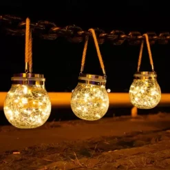 Solar Crack Jar Lights Hanging Ball Glass LED Solar Lanterns Solar Star Wishing Lamp Outdoor Waterproof Garden Decoration Tree Lights Christmas Party Home Decor Light