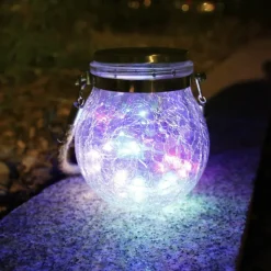 Solar Crack Jar Lights Hanging Ball Glass LED Solar Lanterns Solar Star Wishing Lamp Outdoor Waterproof Garden Decoration Tree Lights Christmas Party Home Decor Light
