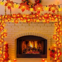Solar 3D Pumpkin Maple Leaf String Lights 6.5m 30LED Outdoor Waterproof Garden Light Autumn Thanksgiving Christmas Wedding Party Holiday Yard Home Balcony Decoration