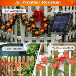 Solar 3D Pumpkin Maple Leaf String Lights 6.5m 30LED Outdoor Waterproof Garden Light Autumn Thanksgiving Christmas Wedding Party Holiday Yard Home Balcony Decoration