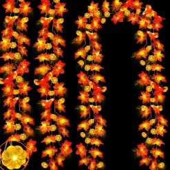 Solar 3D Pumpkin Maple Leaf String Lights 6.5m 30LED Outdoor Waterproof Garden Light Autumn Thanksgiving Christmas Wedding Party Holiday Yard Home Balcony Decoration