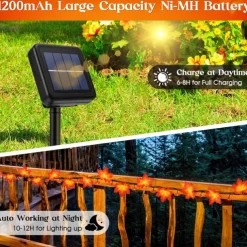 Solar 3D Pumpkin Maple Leaf String Lights 6.5m 30LED Outdoor Waterproof Garden Light Autumn Thanksgiving Christmas Wedding Party Holiday Yard Home Balcony Decoration