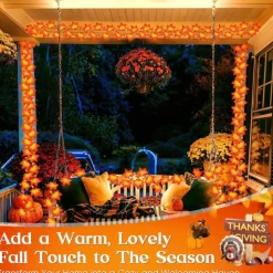 Solar 3D Pumpkin Maple Leaf String Lights 6.5m 30LED Outdoor Waterproof Garden Light Autumn Thanksgiving Christmas Wedding Party Holiday Yard Home Balcony Decoration