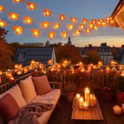 Solar 3D Pumpkin Maple Leaf String Lights 6.5m 30LED Outdoor Waterproof Garden Light Autumn Thanksgiving Christmas Wedding Party Holiday Yard Home Balcony Decoration