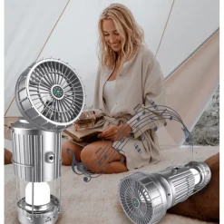 Solar Electric Fan Camping Lamp with Bluetooth Speaker Portable Switch Camping Lamp Lithium Battery Solar USB Charging
