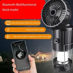 Solar Electric Fan Camping Lamp with Bluetooth Speaker Portable Switch Camping Lamp Lithium Battery Solar USB Charging