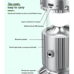 Solar Electric Fan Camping Lamp with Bluetooth Speaker Portable Switch Camping Lamp Lithium Battery Solar USB Charging