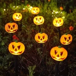 Solar Evil Pumpkin Patio Lights Spooky Glow to Your Outdoor Jack O Lantern Decor Pumpkin Skull Ghost for Halloween Thanksgiving Holidays
