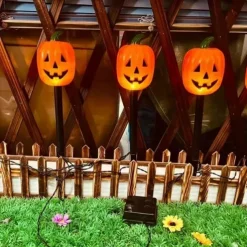 Solar Evil Pumpkin Patio Lights Spooky Glow to Your Outdoor Jack O Lantern Decor Pumpkin Skull Ghost for Halloween Thanksgiving Holidays