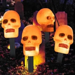 Solar Evil Pumpkin Patio Lights Spooky Glow to Your Outdoor Jack O Lantern Decor Pumpkin Skull Ghost for Halloween Thanksgiving Holidays