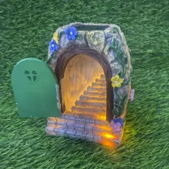 Solar Fairy Door Garden Miniatures,Fairy Door with Steps, Resin Fairy Garden Accessories, Tree Garden Home Decor, Waterproof Garden Glow Ornaments