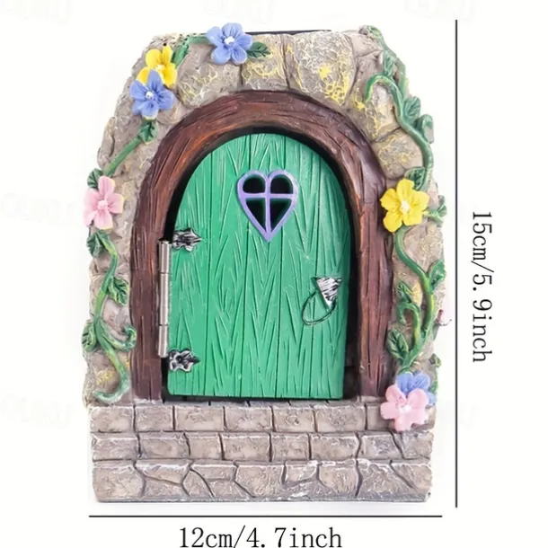 Solar Fairy Door Garden Miniatures,Fairy Door with Steps, Resin Fairy Garden Accessories, Tree Garden Home Decor, Waterproof Garden Glow Ornaments