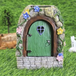 Solar Fairy Door Garden Miniatures,Fairy Door with Steps, Resin Fairy Garden Accessories, Tree Garden Home Decor, Waterproof Garden Glow Ornaments