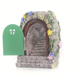 Solar Fairy Door Garden Miniatures,Fairy Door with Steps, Resin Fairy Garden Accessories, Tree Garden Home Decor, Waterproof Garden Glow Ornaments