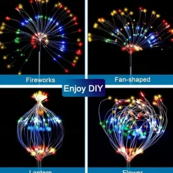 Solar Fireworks Lights 90/120/150/200 LEDS Outdoor DIY Solar Lights Copper Filament Garden Decorative Lights Waterproof Fairy Lights Lawn Lights