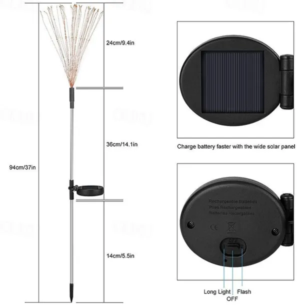 Solar Fireworks Lights Pathway Lights Outdoor 2x 1x LED Stake Lights for Walkway Garden Backyard Landscape Decoration 120LEDs Fairy Christmas Light for Garden Street Yard Lawn