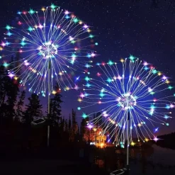 Solar Fireworks Lights Pathway Lights Outdoor 2x 1x LED Stake Lights for Walkway Garden Backyard Landscape Decoration 120LEDs Fairy Christmas Light for Garden Street Yard Lawn