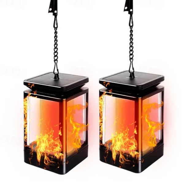 Solar Flame Lantern Outdoor Pathway Lights Garden Lights LED Waterproof Hanging Light 99LEDs Retro Garden Light 3 Modes Lighting Landscape Light for Courtyard Balcony Pathway Christmas/Halloween Decor